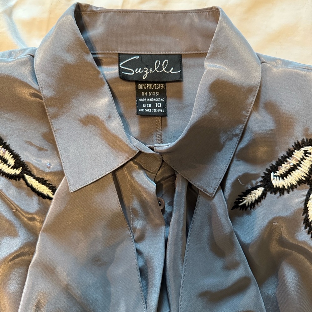 Suzelle Gray Embroidered Ruffle Blouse - Picture 2 of 4